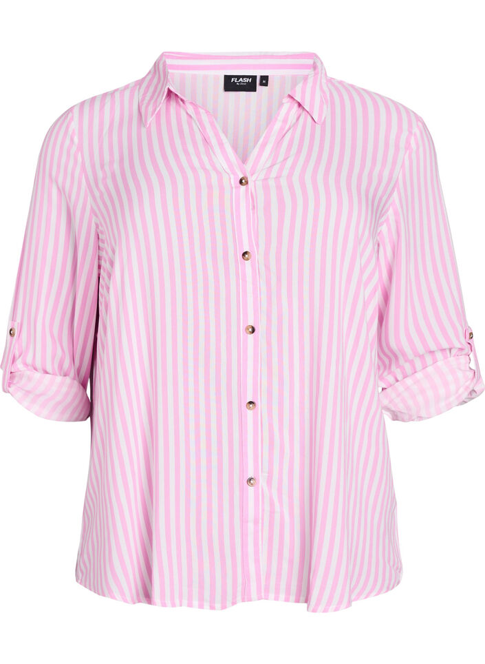 FLASH - Gestreiftes Hemd mit hochgekrempelten Ärmeln, Pink, Packshot image number 0