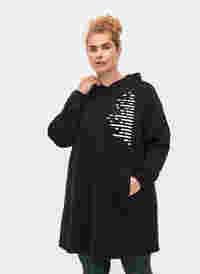Langes Sweatshirt mit Kapuze und Taschen, Black, Model