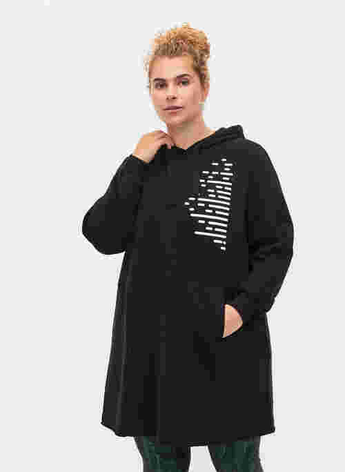 Langes Sweatshirt mit Kapuze und Taschen