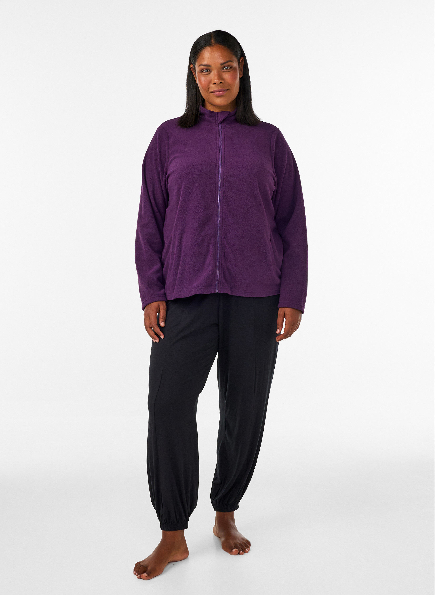 ZizziTop aus Fleece mit Rei&szlig;verschluss und hohem Kragen, Lila, Model image number 1