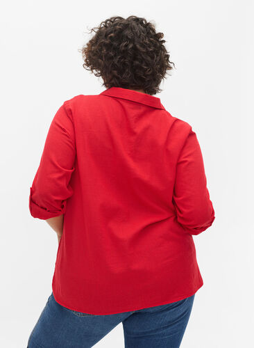 Bluse mit 3/4-Ärmeln und Knöpfen, Chinese Red, Model image number 1