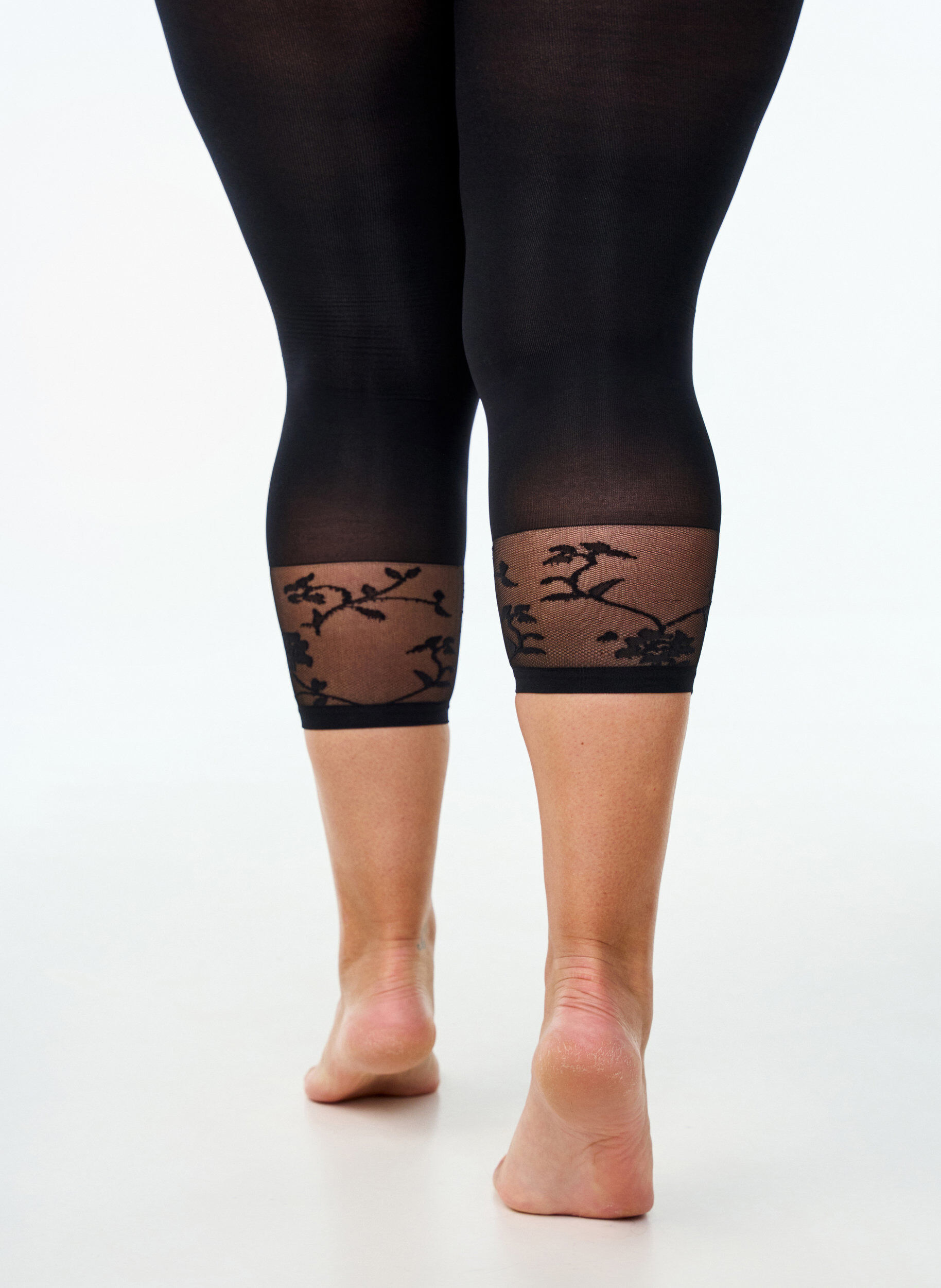 Zizzi50 Denier Strumpfhose mit Spitzensaum, Schwarz, Packshot image number 1
