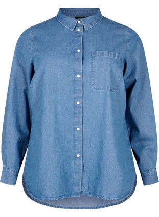 Langärmeliges Jeanshemd mit Brusttasche, Light Blue Denim, Packshot image number 0