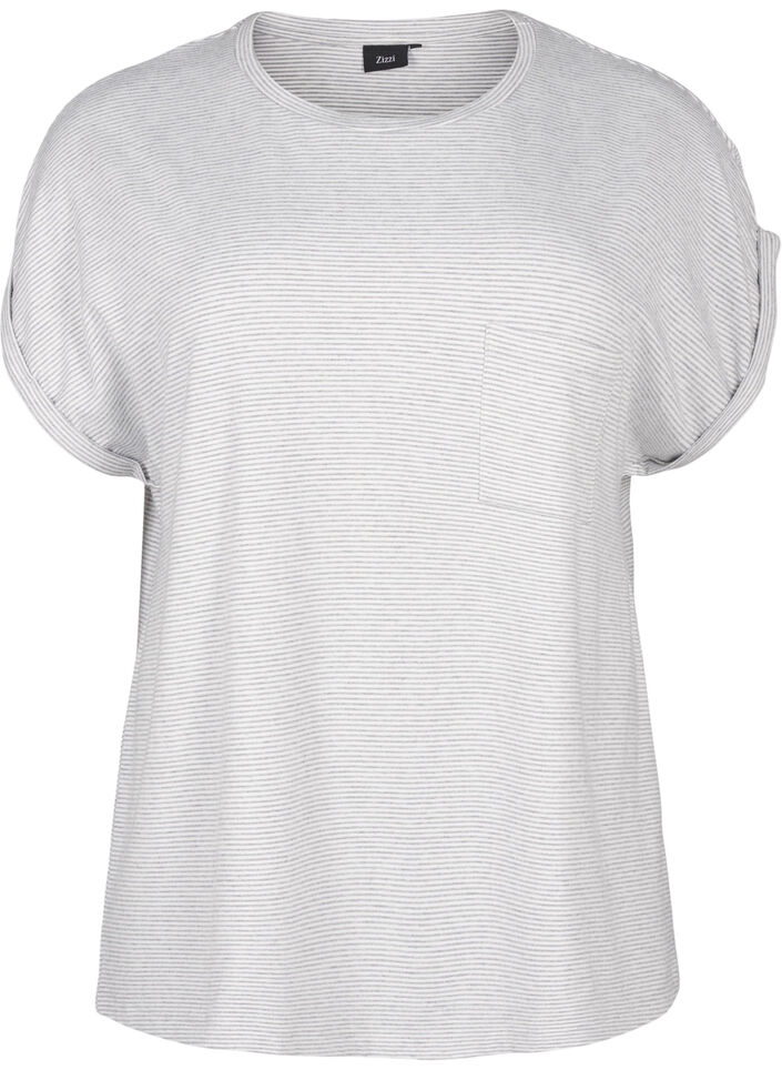 Gestreiftes Nachthemd mit kurzen Ärmeln, Grau, Packshot image number 0