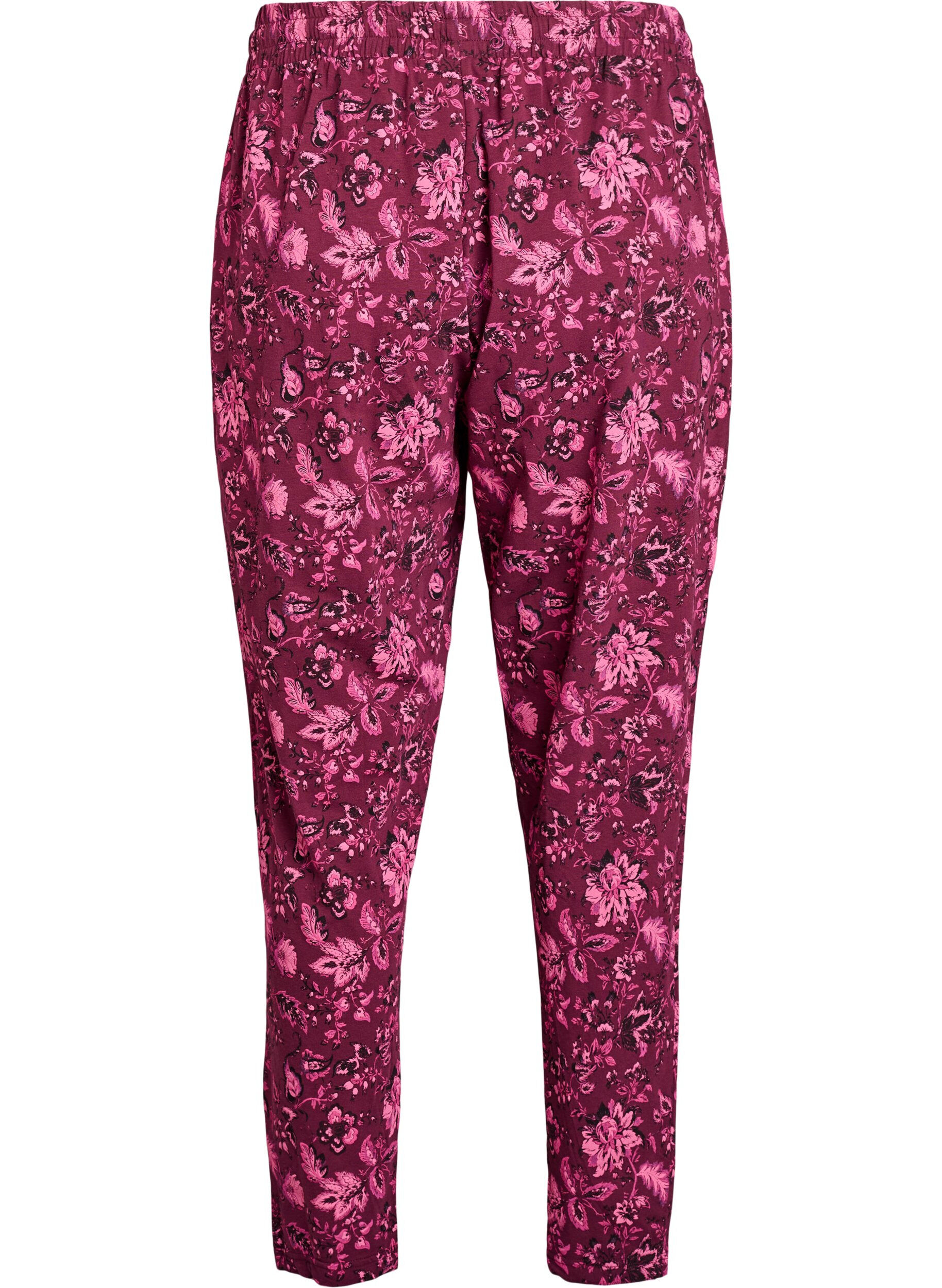 ZizziCotton Pyjamas Hose mit Druck, Dunkles Bordeaux, Packshot image number 1