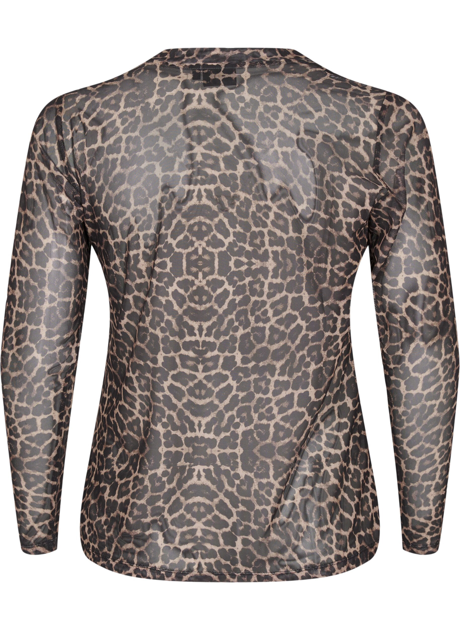ZizziNetzbluse mit Leopardenmuster, Braun, Packshot image number 1
