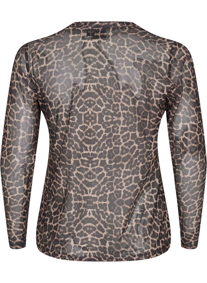 Netzbluse mit Leopardenmuster, Braun, Packshot image number 1