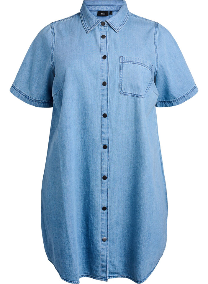 Jeanskleid aus Denim mit kurzen &Auml;rmeln, Blau, Packshot image number 0