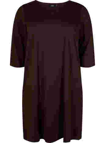 Einfarbiges Kleid mit V-Ausschnitt und 3/4 Ärmeln
