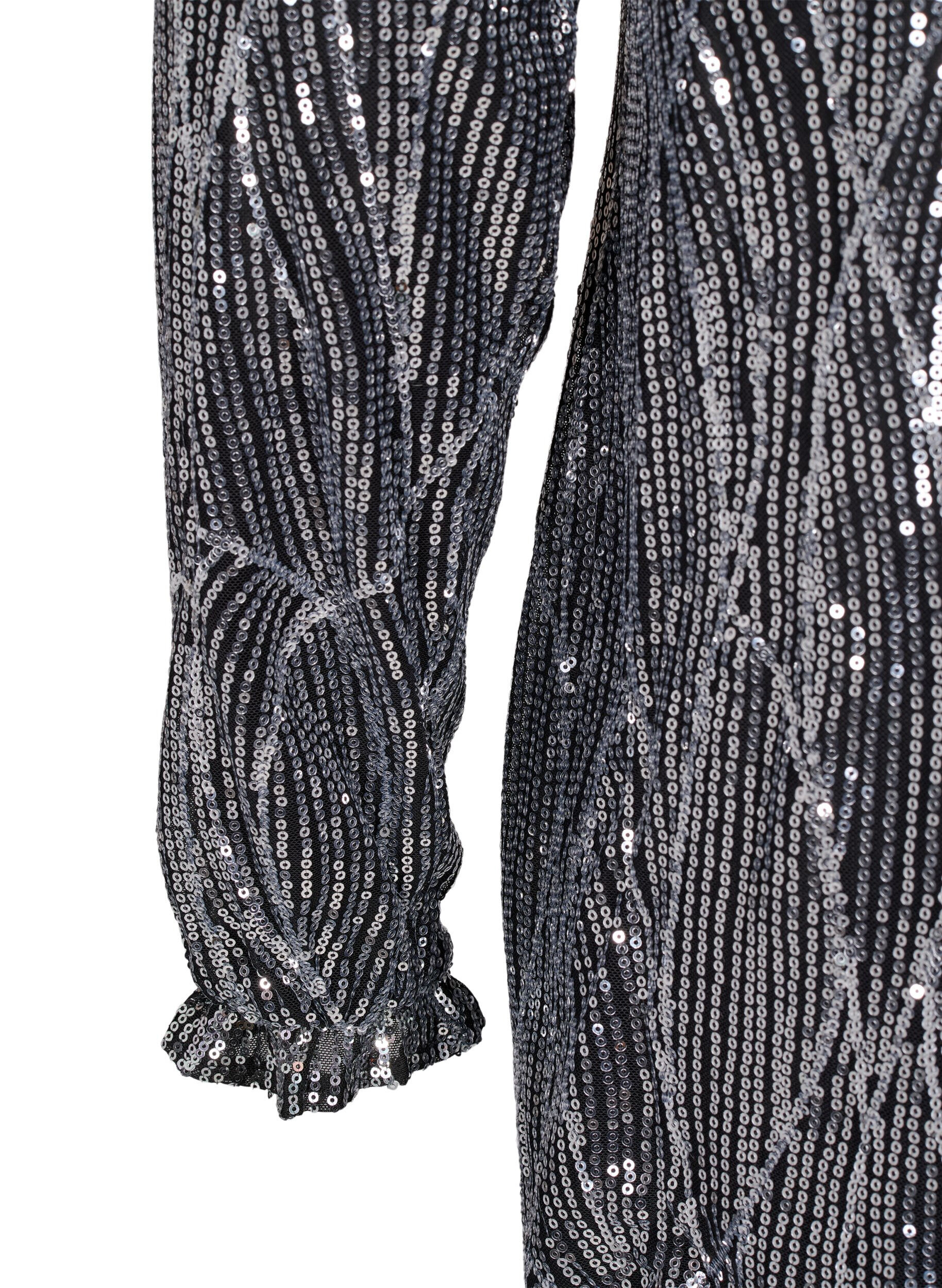 ZizziLang&auml;rmliges Paillettenkleid mit Muster, Silver Sequins, Packshot image number 3