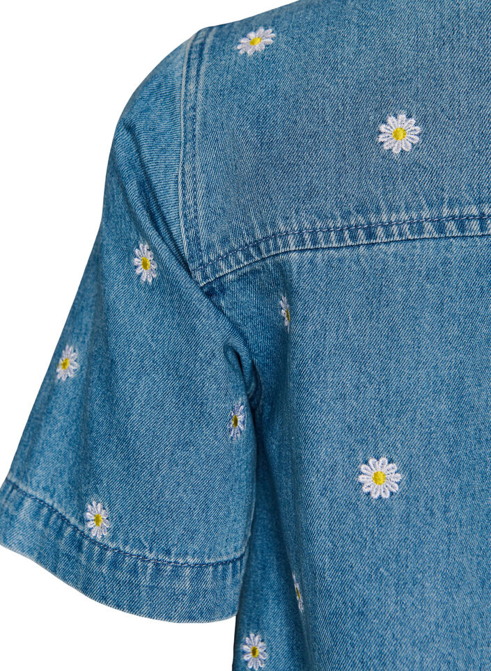 Kurzes Jeanskleid mit gestickten Blumen, Blau, Packshot image number 3