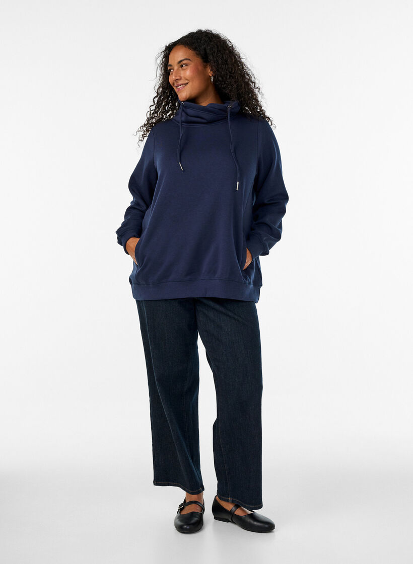 Sweatshirt mit Stehkragen und Taschen, Blau, Model image number 1