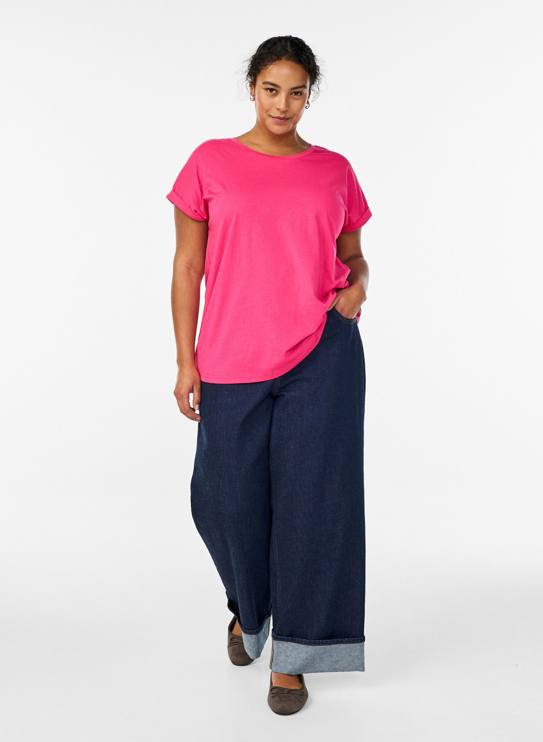 ZizziKurz&auml;rmeliges T-Shirt aus einer Baumwollmischung, Pink, Model image number 1