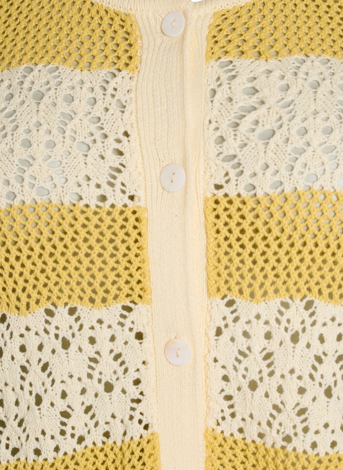 Strickjacke mit Lochstickerei und Streifen, Gelb, Packshot