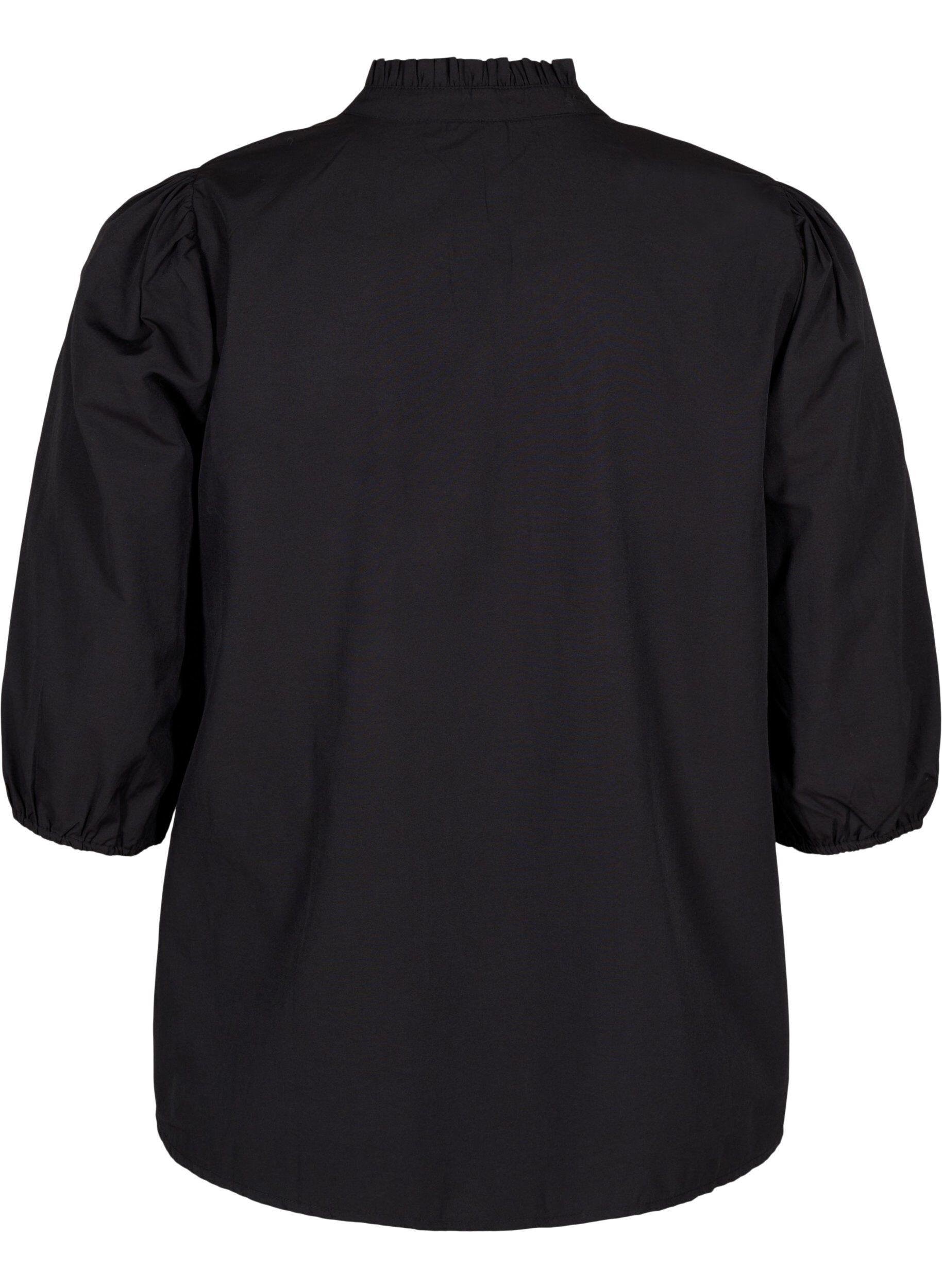 Zizzi Hemdbluse mit Blumenstickerei und 3/4-&Auml;rmeln, Black W. Beige Emb. , Packshot image number 1