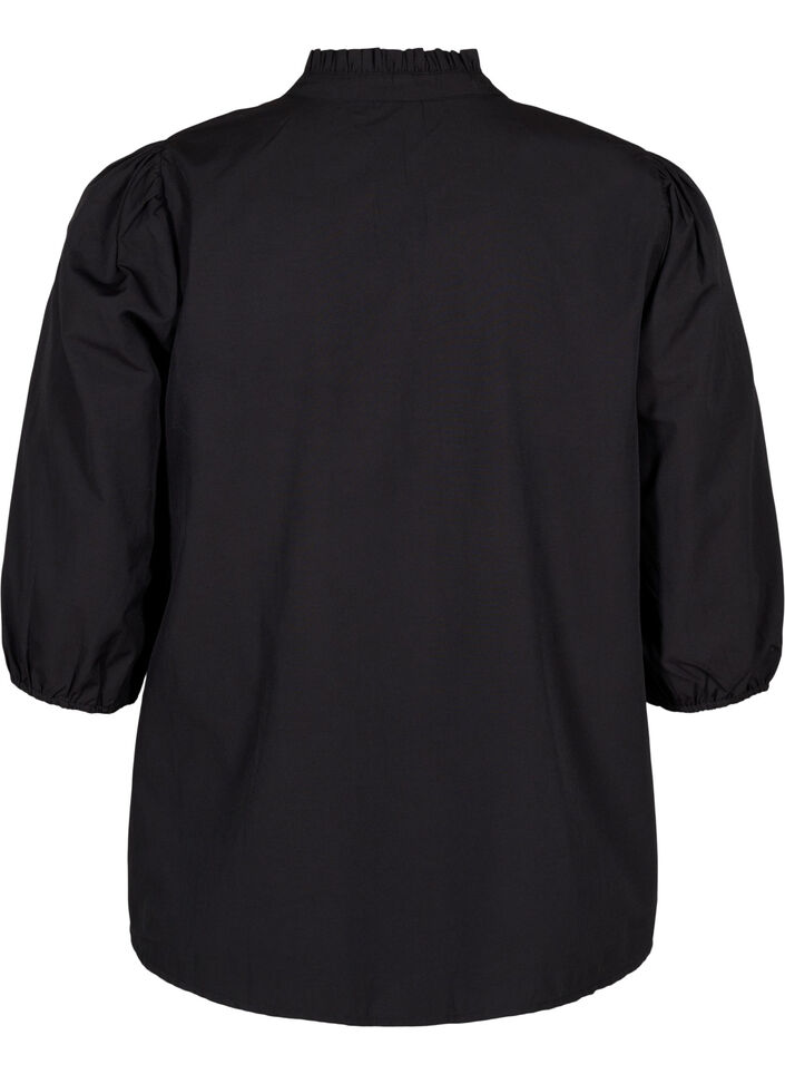  Hemdbluse mit Blumenstickerei und 3/4-Ärmeln, Black W. Beige Emb. , Packshot image number 1