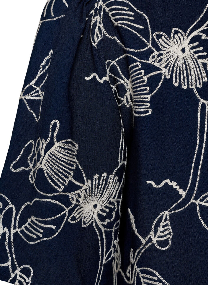 Kurzes A-Linienkleid mit Stickmuster, Blau, Packshot image number 3