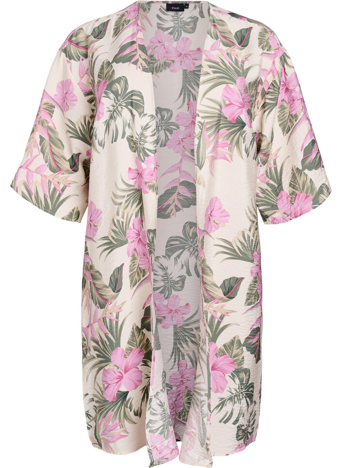 Viskose-Kimono mit 3/4-&Auml;rmeln, Vanille, Packshot image number 0