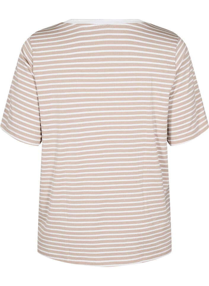 T-Shirt mit TENCEL™ Lyocell und Streifen, Beige, Packshot image number 1