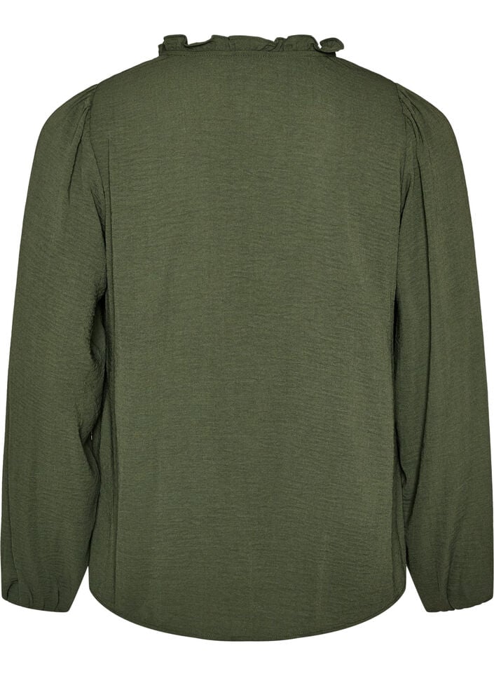Bluse mit V-Ausschnitt und H&auml;kelband, Gr&uuml;n, Packshot image number 1