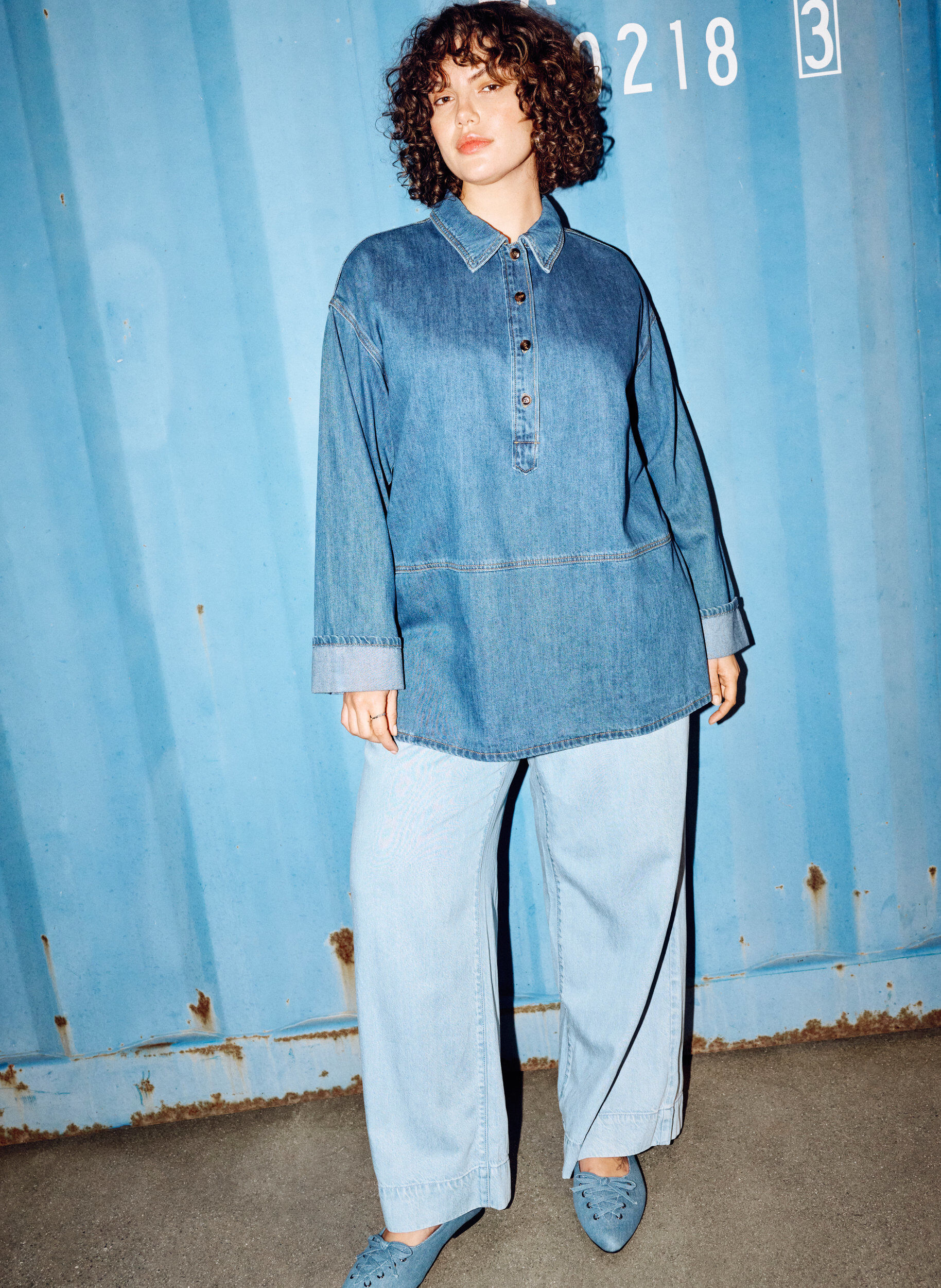 ZizziJoggers aus Denim mit weitem Bein und hoher Taille, Blau, Image image number 0