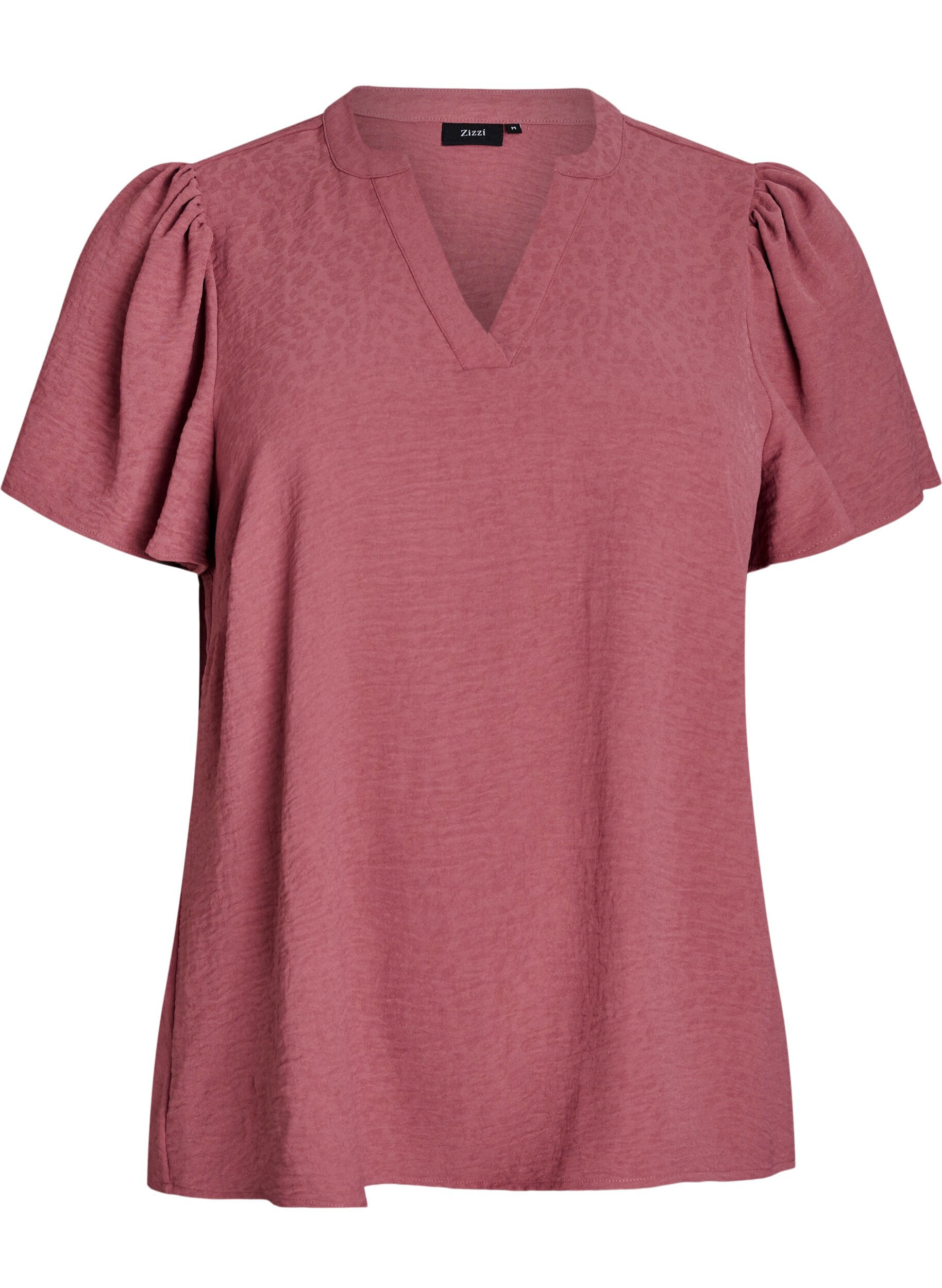 ZizziBluse mit kurzen R&uuml;schen&auml;rmeln und V-Ausschnitt, Rot, Packshot image number 0