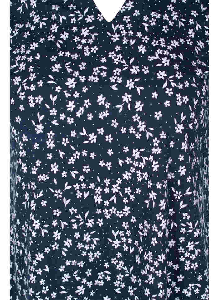 Baumwolltunika mit Blumenprint und A-Linie, NS w. White Flower, Packshot image number 2