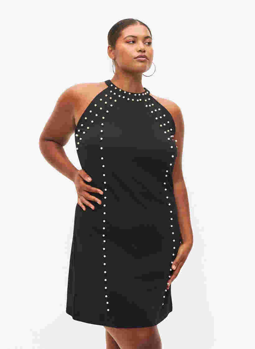 Rückenfreies Kleid mit Perlen, Black w. Beads, Model image number 0