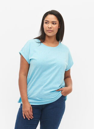 Melange T-Shirt mit kurzen Ärmeln, Blue Atoll Mél, Model image number 0