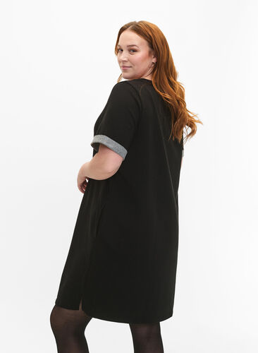 Kurzärmliges Sweatkleid mit Taschen, Black, Model image number 1