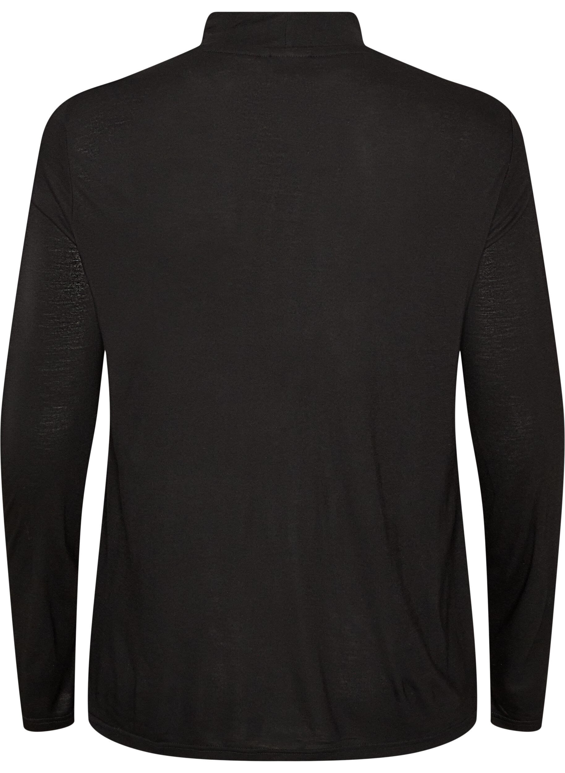 ZizziHochgeschlossene Bluse aus Viskose-Jersey, Schwarz, Packshot image number 1