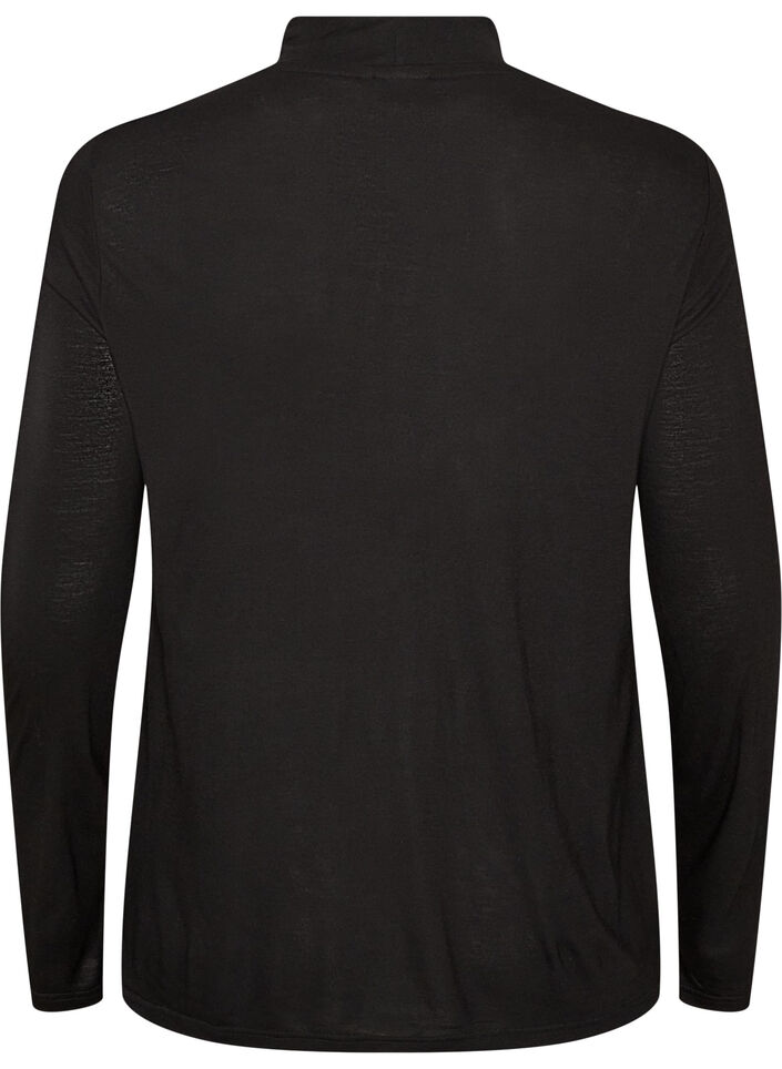 Hochgeschlossene Bluse aus Viskose-Jersey, Schwarz, Packshot image number 1