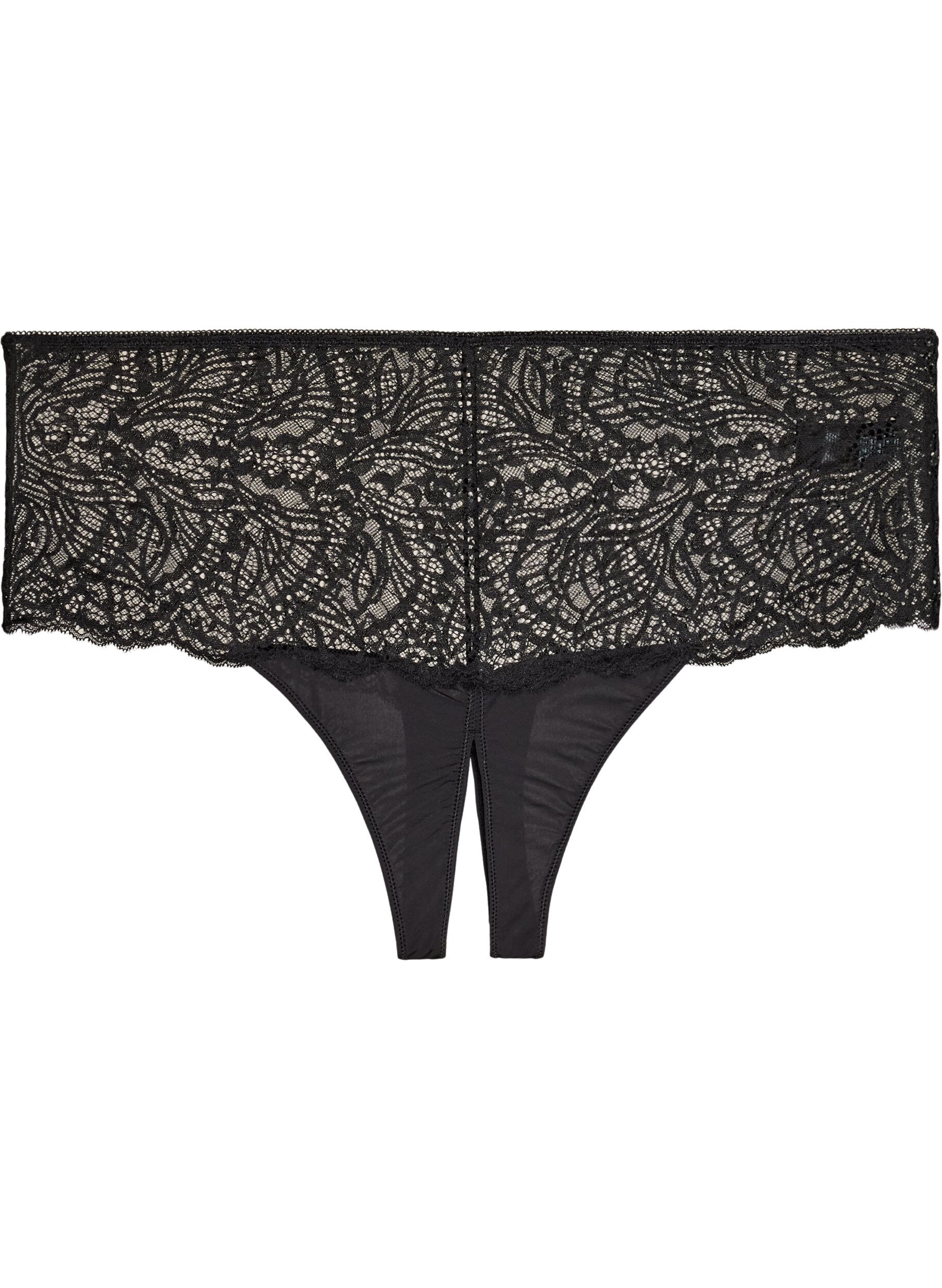 ZizziOffener Hipster-String mit Spitze und hohem Bund, Schwarz, Packshot image number 0