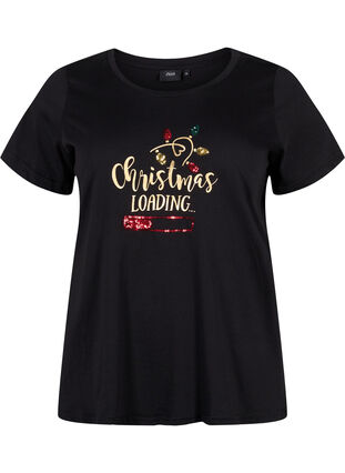 Weihnachts-T-Shirt aus Baumwolle, Black Loading, Packshot image number 0