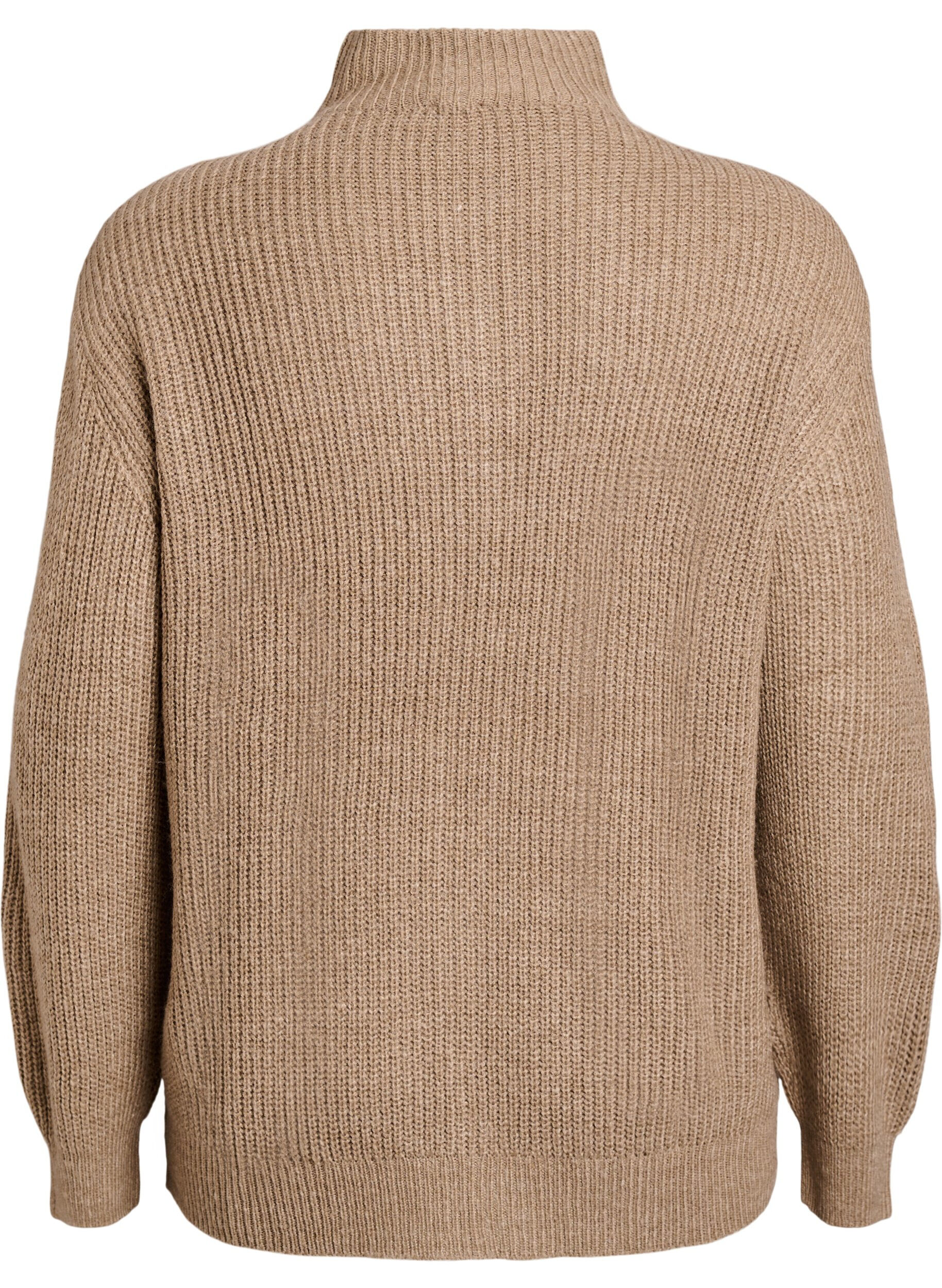 ZizziStrickpullover mit hohem Kragen und Rei&szlig;verschluss, Braun, Packshot image number 1