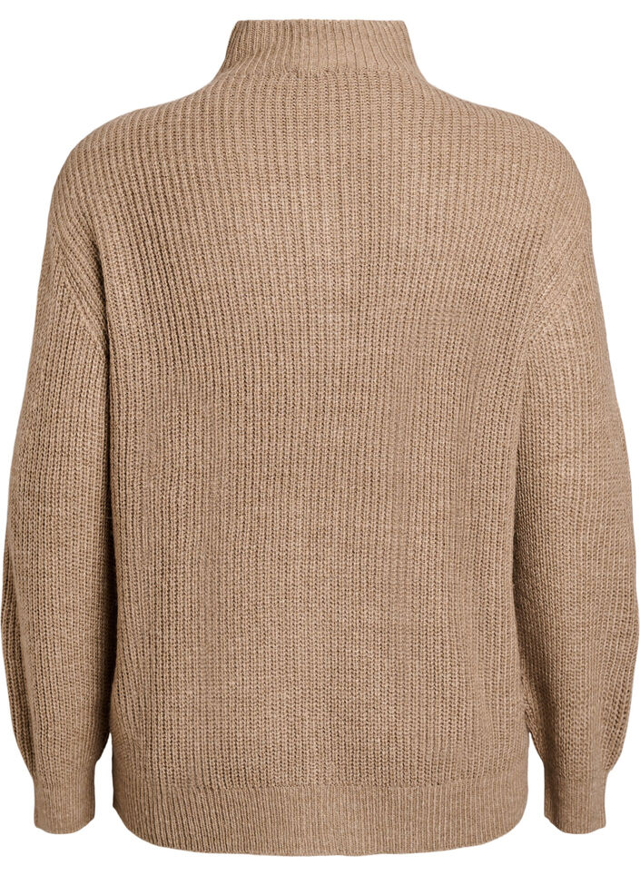 Strickpullover mit hohem Kragen und Rei&szlig;verschluss, Braun, Packshot image number 1