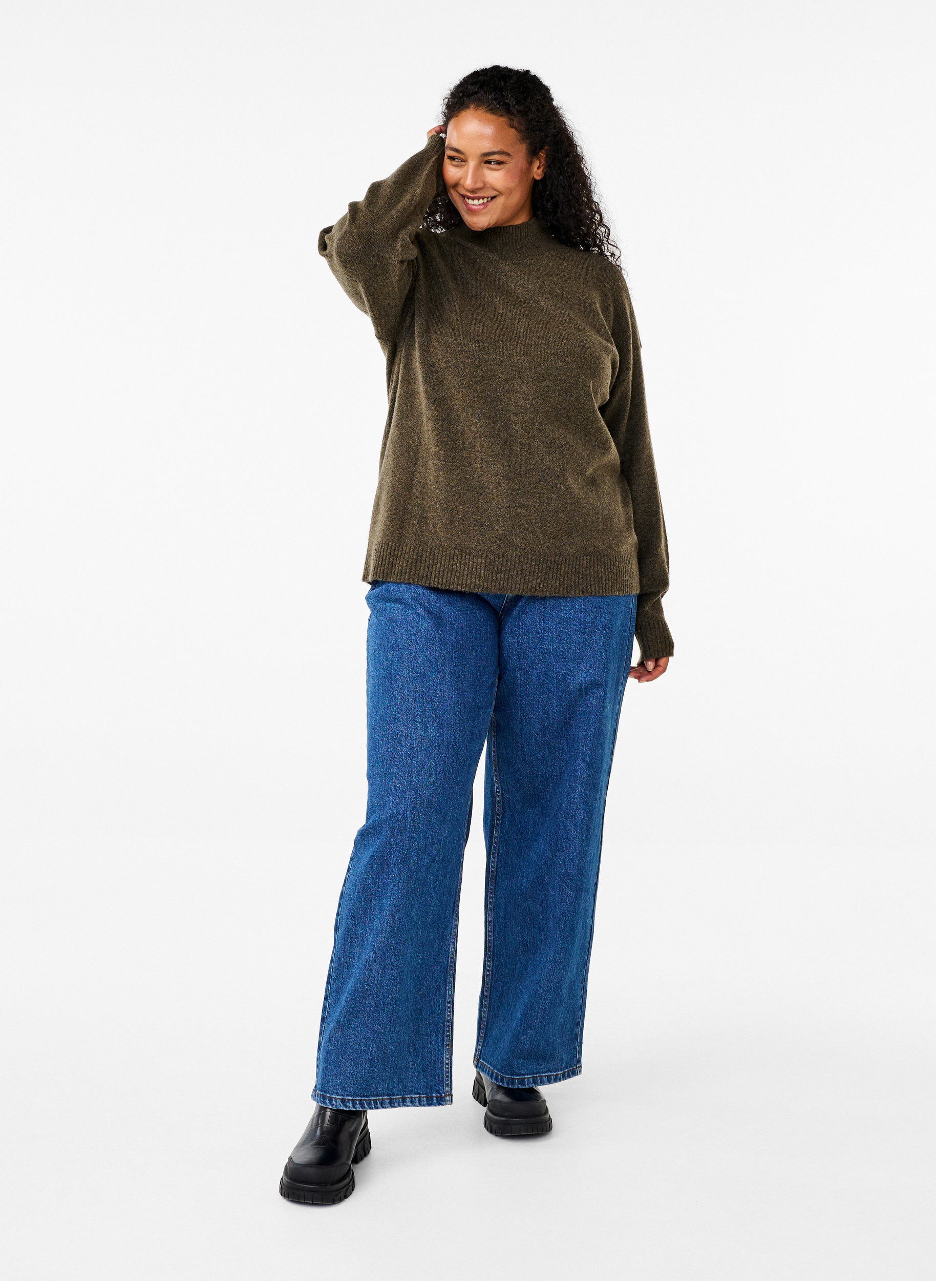 ZizziGestrickte Wollbluse mit hohem Kragen, Sea Turtle Mel., Model image number 2