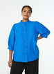 Bluse mit 3/4-Ärmeln und dekorativen Falten, Blau, Model image number 0