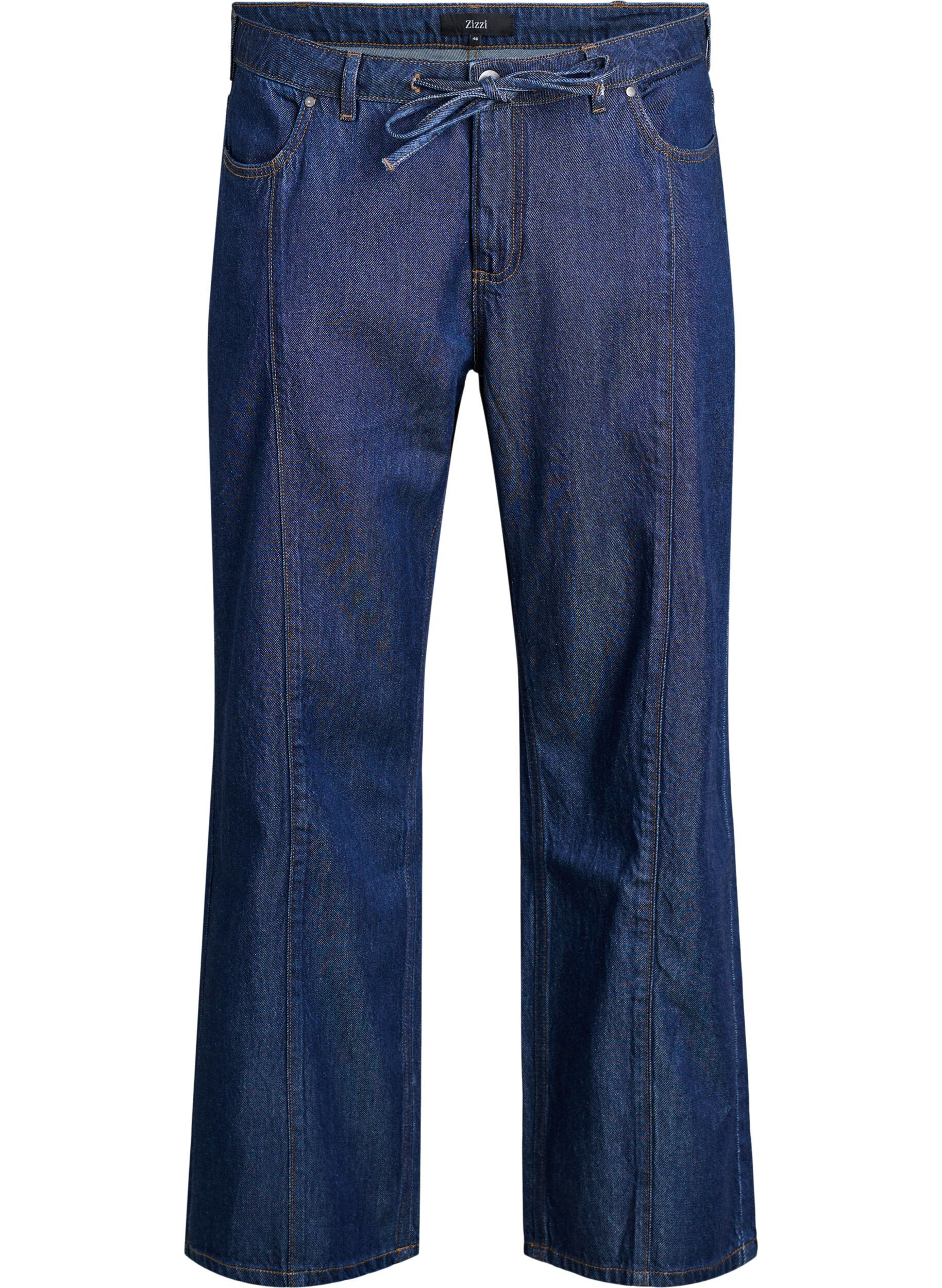 Wide Leg Jeans mit Bindeg&uuml;rtel und hoher Taille