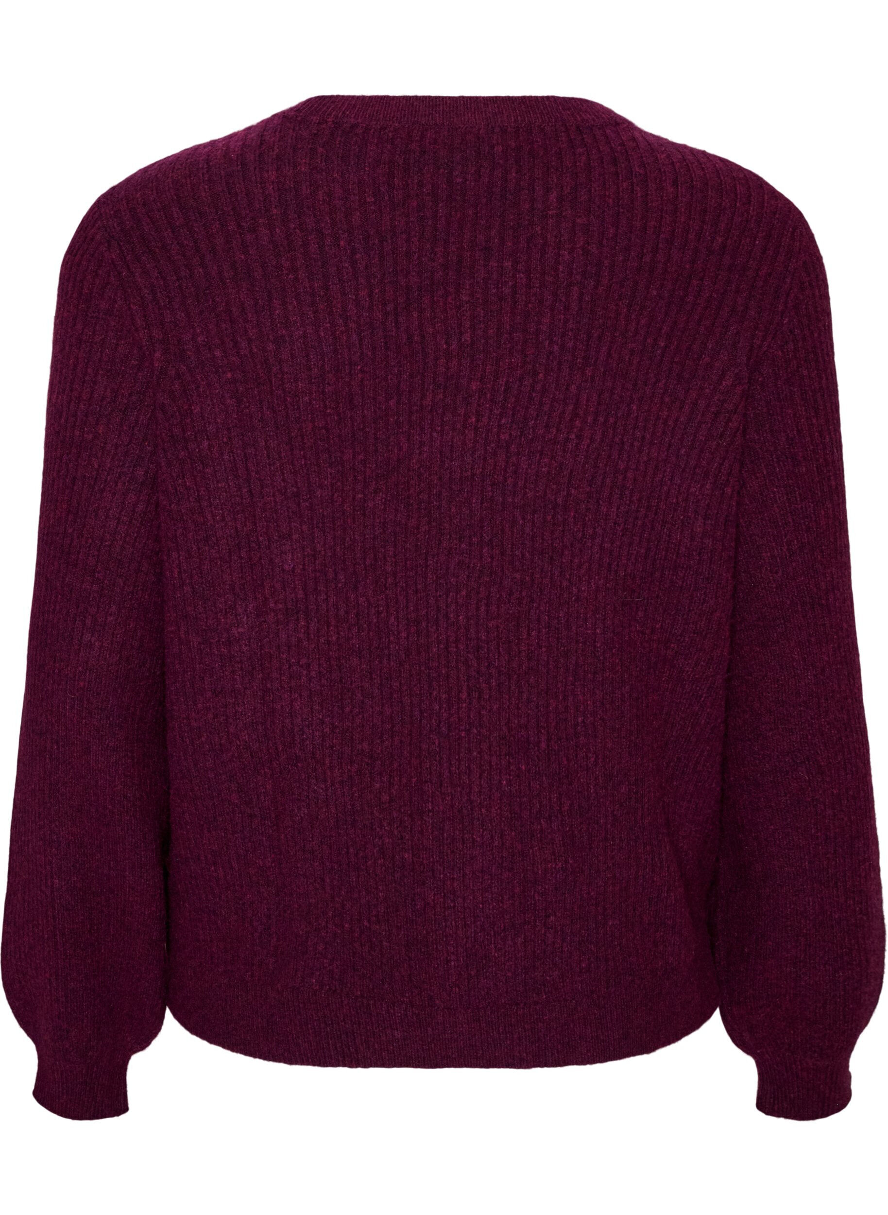 ZizziGerippter Pullover mit Ballon&auml;rmeln, Lila, Packshot image number 1