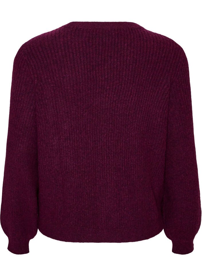 Gerippter Pullover mit Ballon&auml;rmeln, Lila, Packshot image number 1