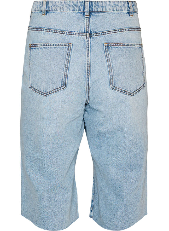 Cropped Jeans mit abgenutzter Optik und offenen Kanten, Blau, Packshot image number 1