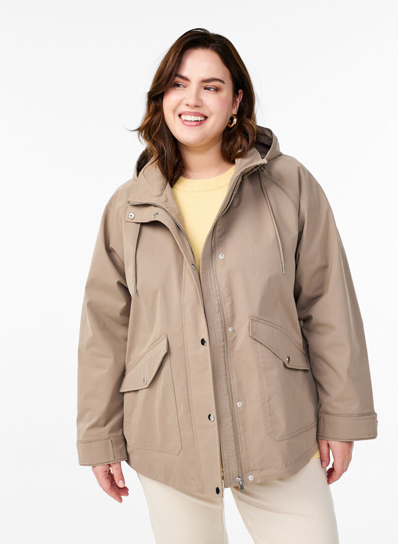 Kurze Fr&uuml;hlingsjacke mit abnehmbarer Kapuze, Beige, Model image number 0