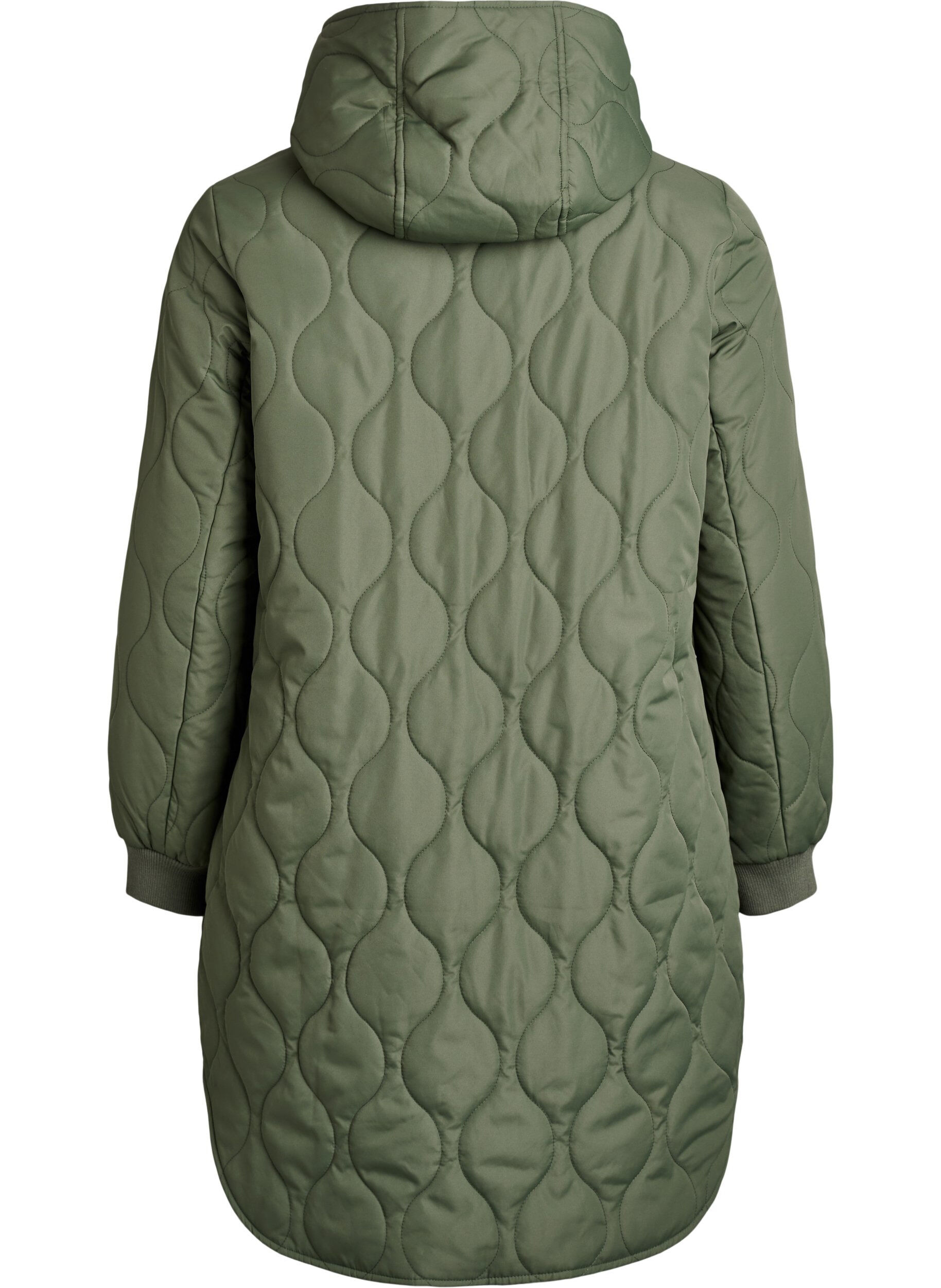 ZizziMittellange Steppjacke mit Kapuze, Gr&uuml;n, Packshot image number 1