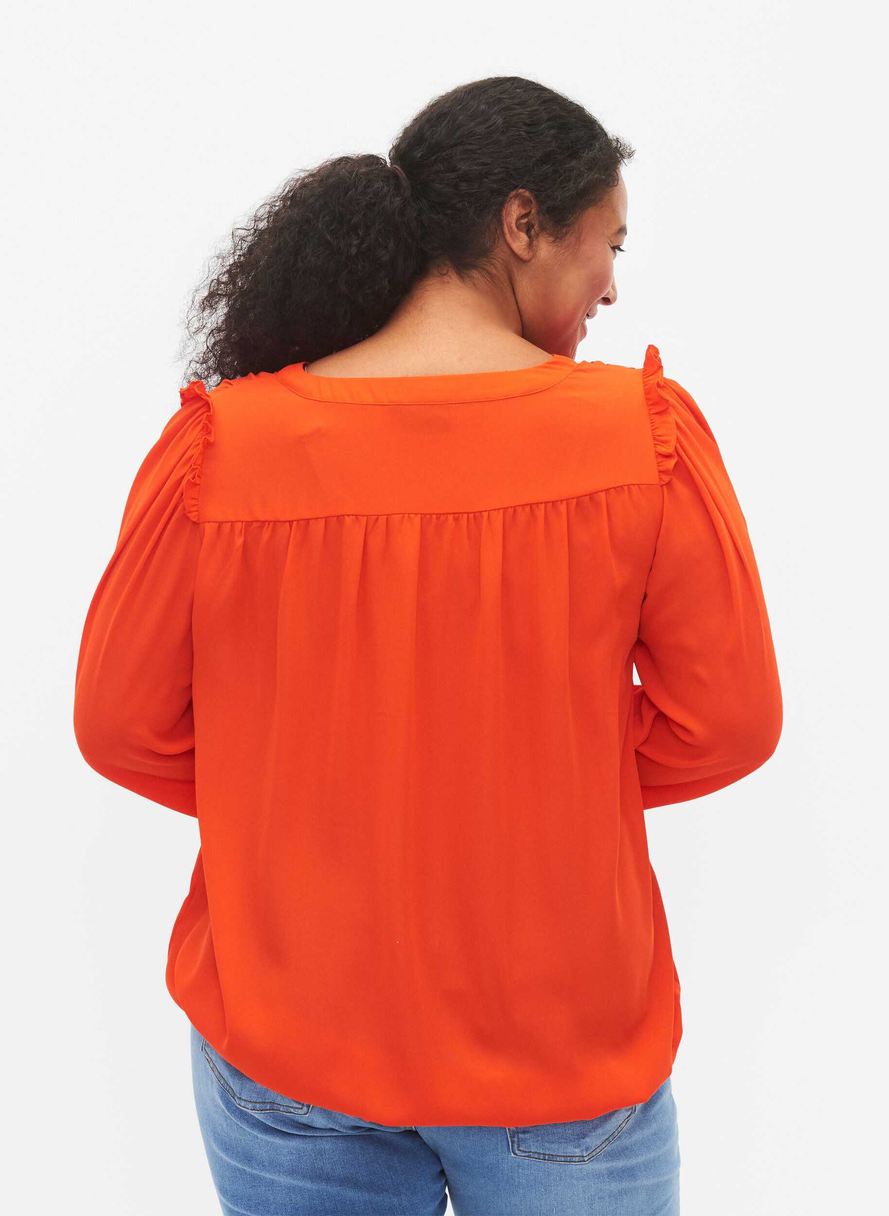 ZizziLang&auml;rmlige Bluse mit R&uuml;schendetails, Orange.com, Model image number 1