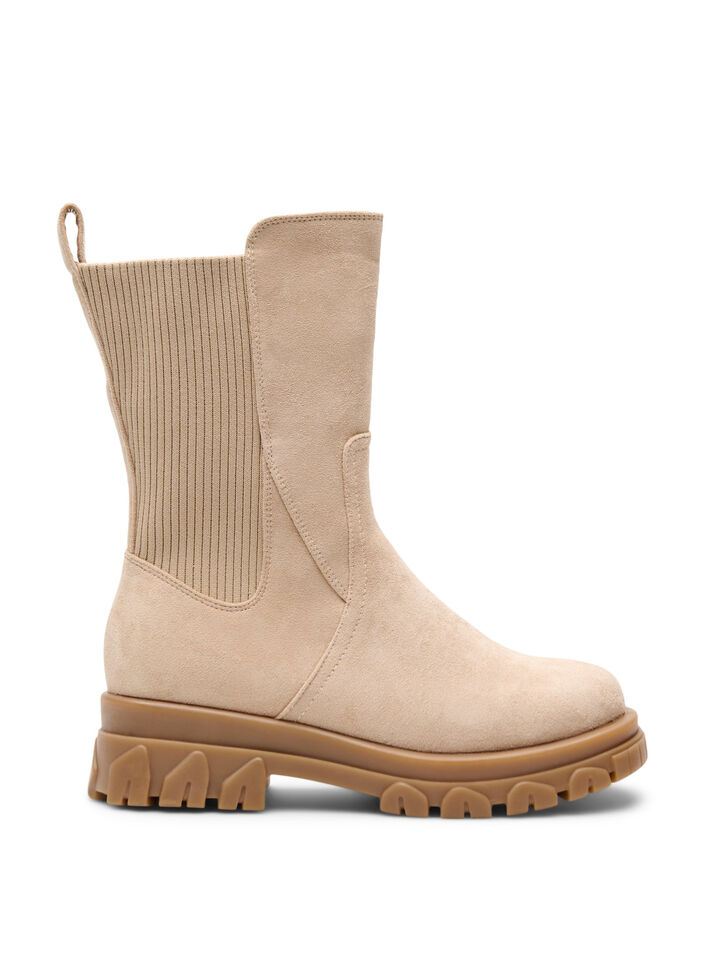 Extra-Weite – Grober Stiefel aus Wildlederimitat, Beige, Packshot