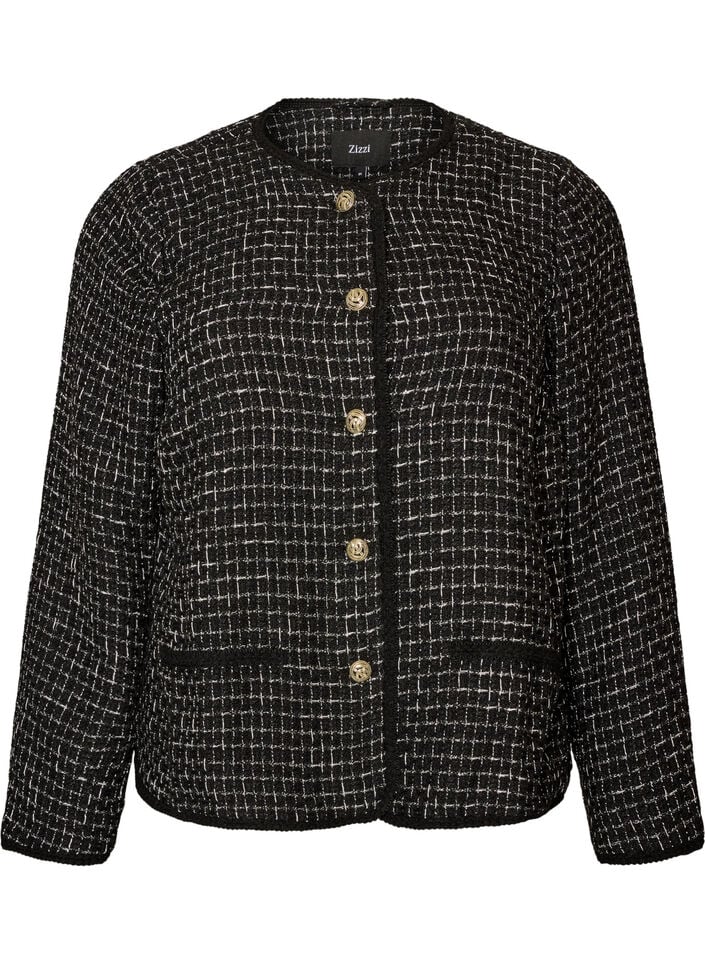 Jacke aus Boucl&eacute; mit goldfarbenen Kn&ouml;pfen, Schwarz, Packshot image number 0