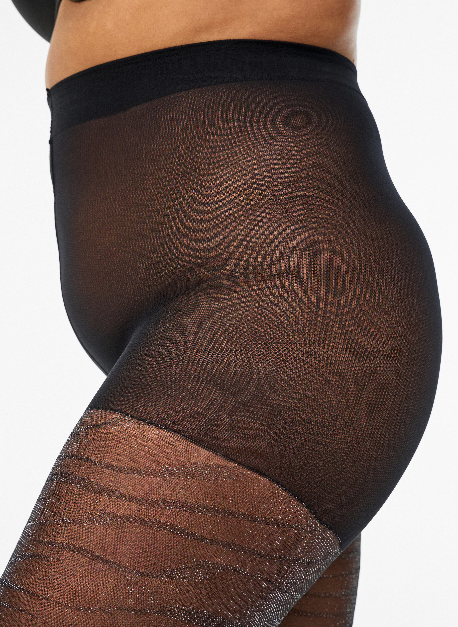 ZizziStrumpfhose mit Glitzer-Zebramuster und 30 Denier, Schwarz, Model image number 2