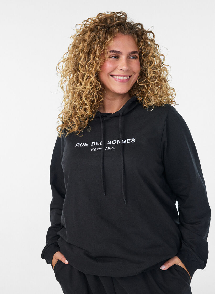 Sweatshirt mit Kapuze und Aufdruck, Schwarz, Model image number 0