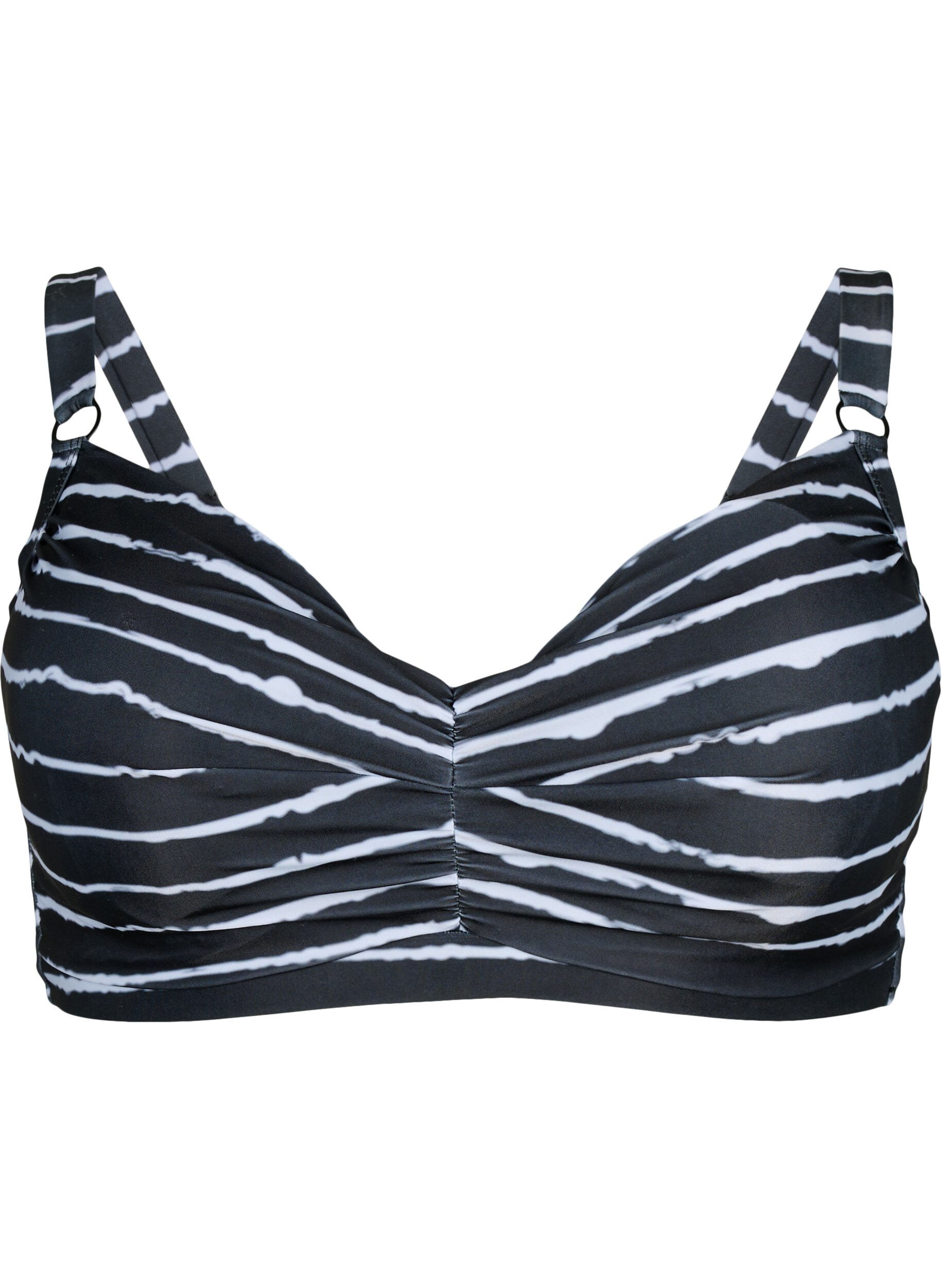 ZizziBedruckter Bikini BH mit B&uuml;gel, Black White Stripe, Packshot image number 0